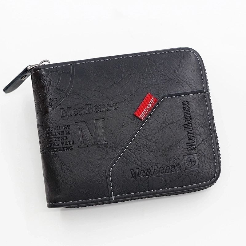 Men’s Letter Solid Color Pu Leather Zipper Wallets