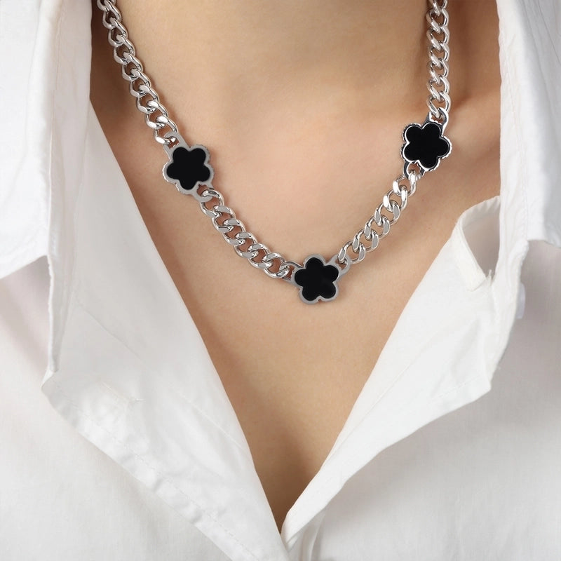 Casual Minimalist Flower Titanium Steel Acrylic Turquoise Shell 18K Gold Plated Plating Inlay Bracelets Necklace