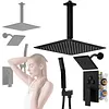 [US Local Warehouse] Mixer Shower W/ 12in Ceiling Mount 6in Wall Mount Showers Head Ceiling Mounted Shower System Combo Set Push Button Diverter with 2 in 1 Handheld for Bathroom and Hotel