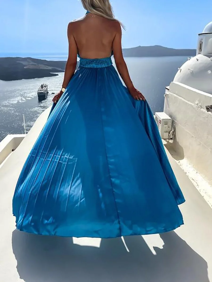 Sleeveless Cross Halter Slit Maxi Dress