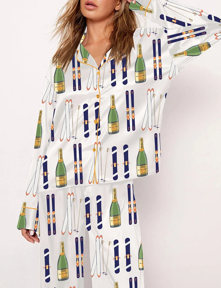 Women's Apres Ski Champagne Snowboard Pajama Set