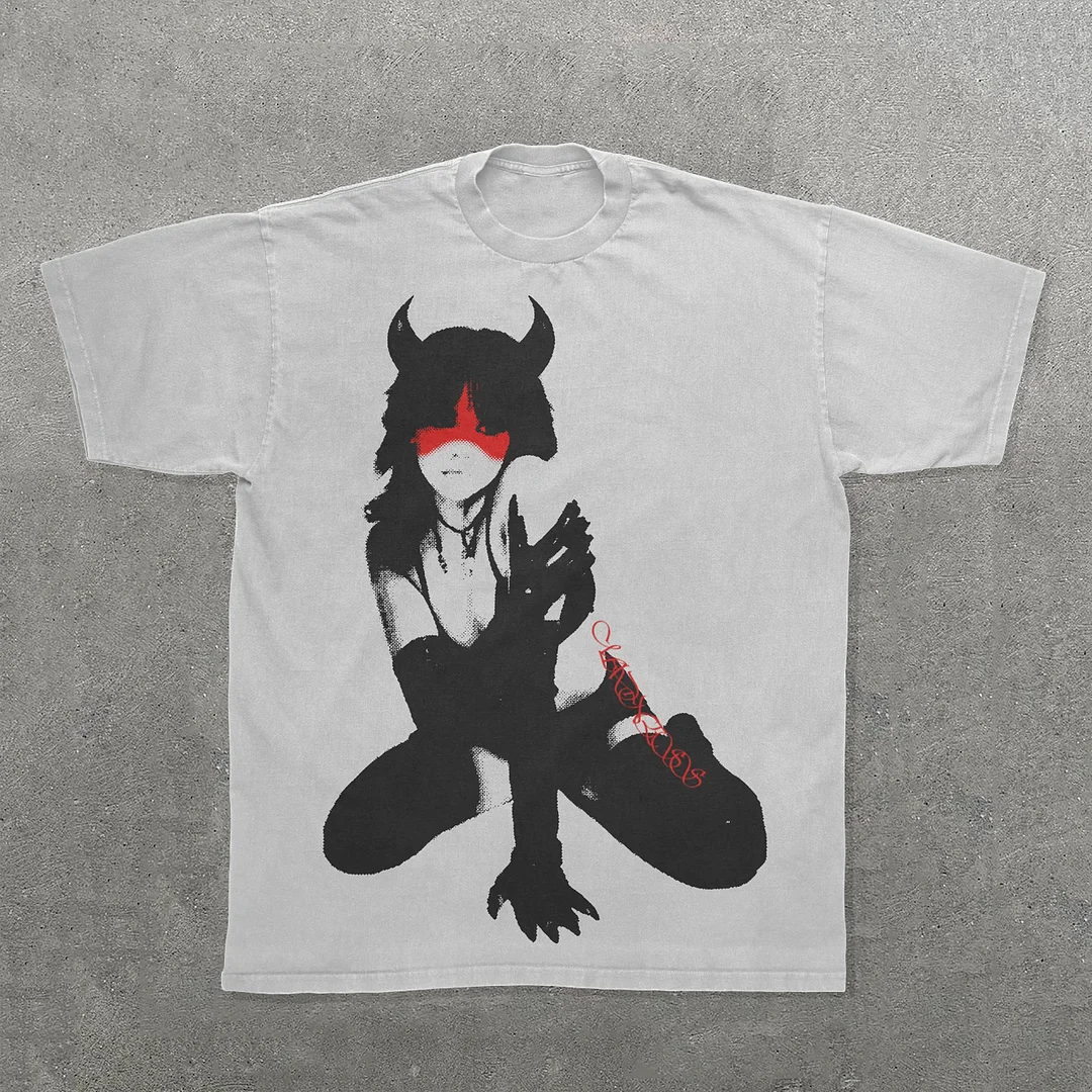 Naughty She Devil Print Short Sleeve T-Shirt
