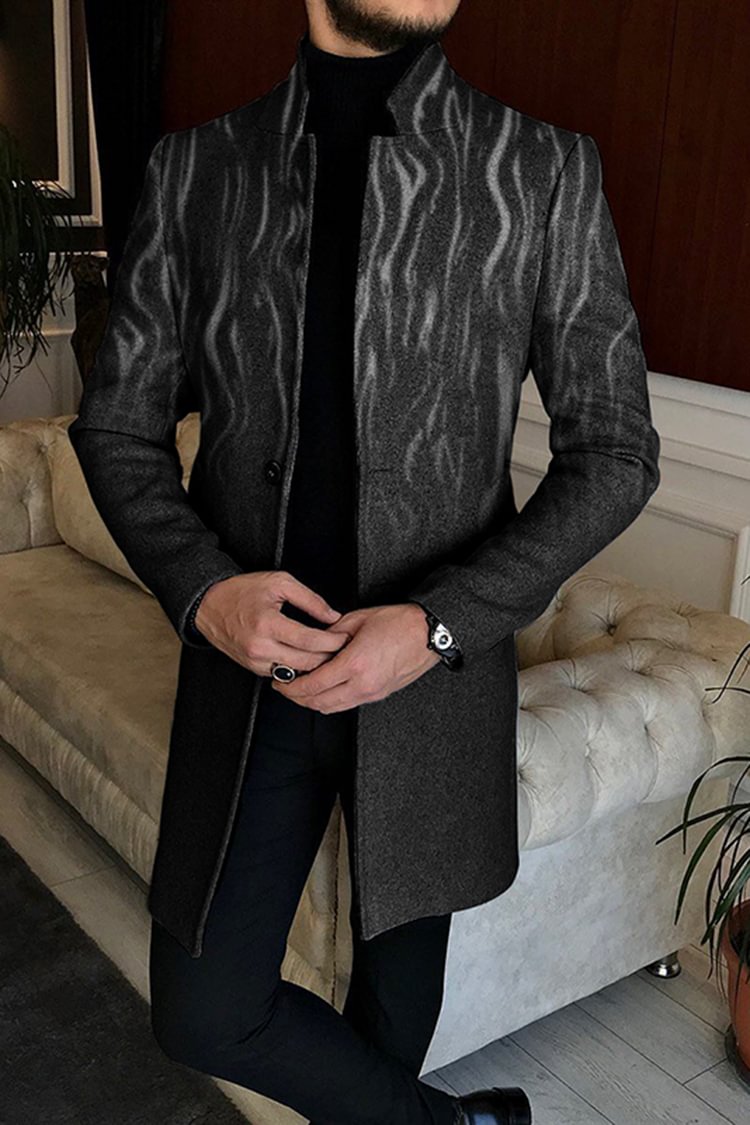Tiboyz Fashion Men's Slim Tapered Stand Collar Woolen Coat