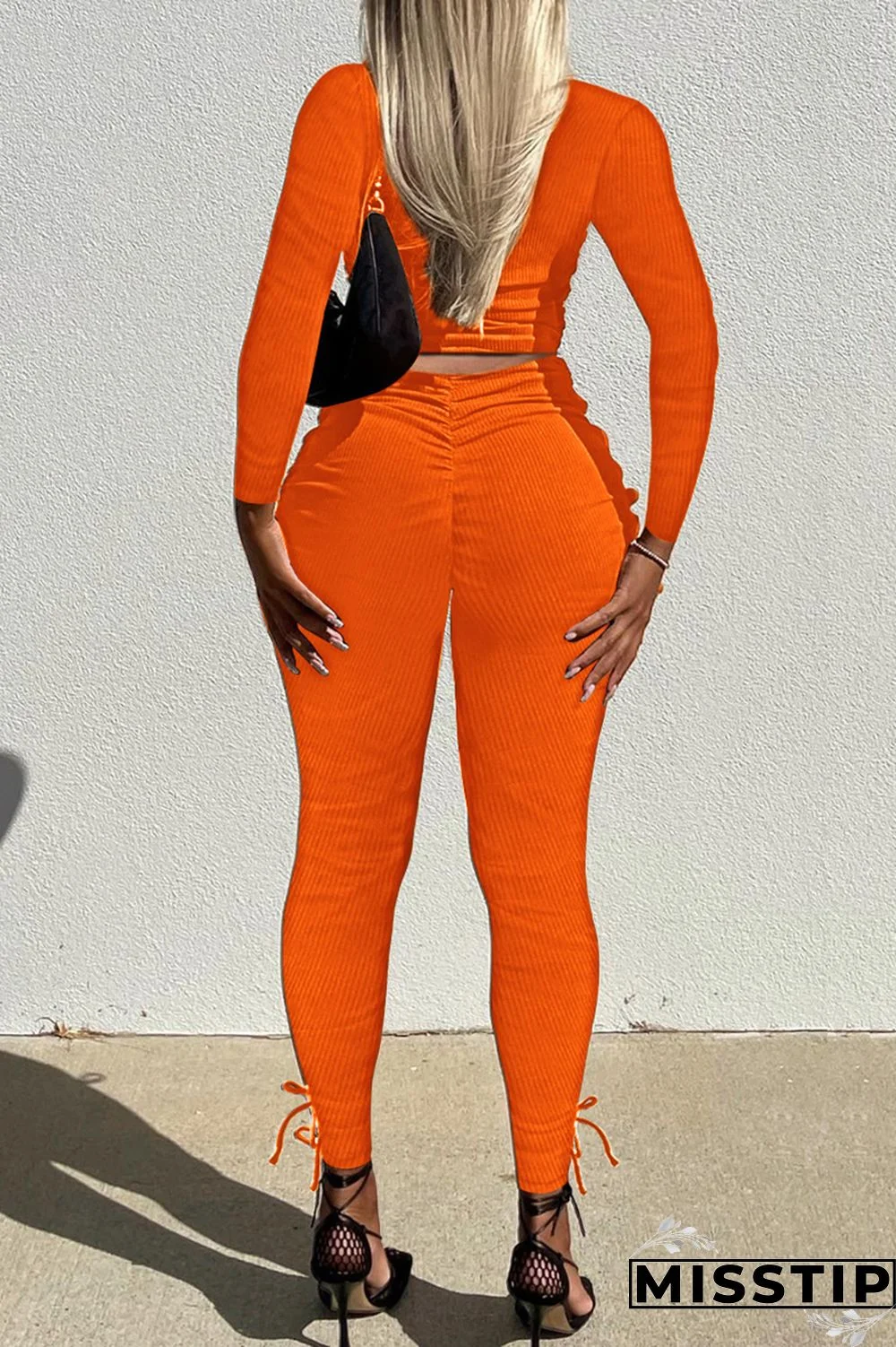 Brownness Fashion Casual Sweet Solid Fold O Neck Long Sleeve Two Pieces