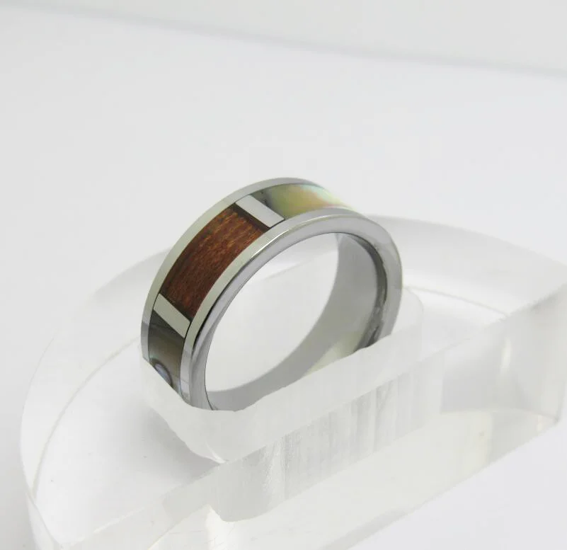8MM Tungsten Carbide Rings Flat Silver Slotted Six-Piece Abalone And Cross Rosewood For Womens And Mens
