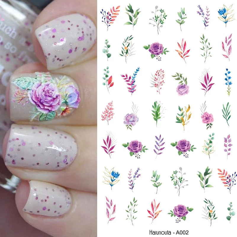 1PC 3D Nail Stickers Flowers Leaves Self-Adhesive Slider Letters Nail Art Decorations Love Heart Decals Manicure Accessories-Nail Inspo