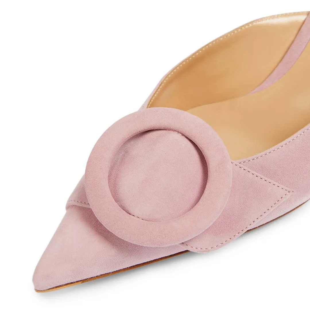 Pink Round Buckle Pointed Toe Stiletto Heel Mule Shoes for Women