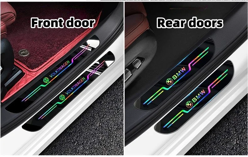 Car colorful reflective car logo door sill protection strip (4PCS)