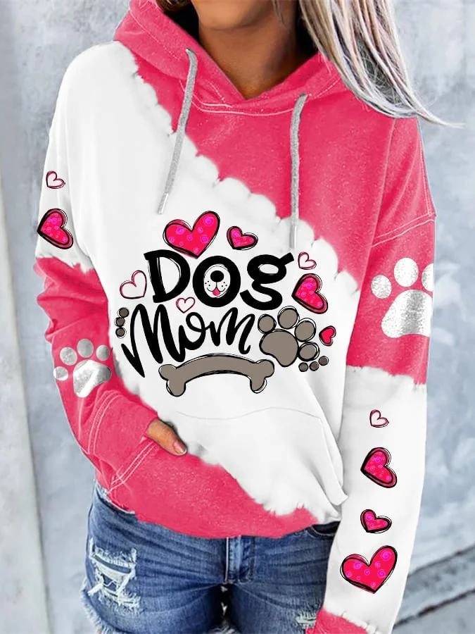 Women's Dog Mom Print Pocket Casual Hoodie socialshop