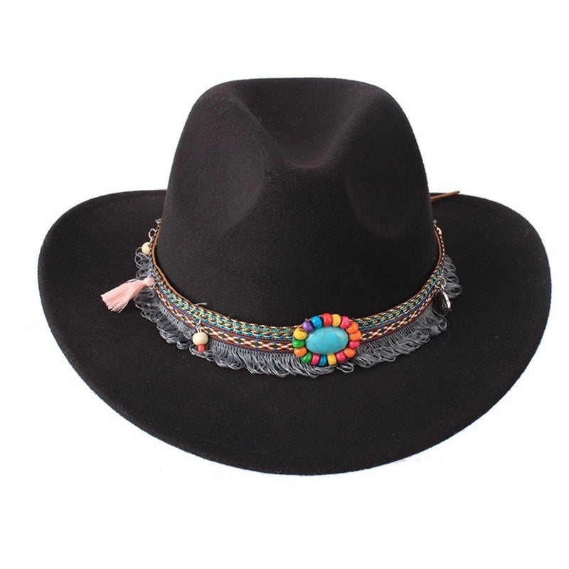 Spring And Summer Style Woolen Cloth Cowboy Hat Men And Women Couples Ethnic Style Roll-up Hat Sunshade Hat Jazz Hat