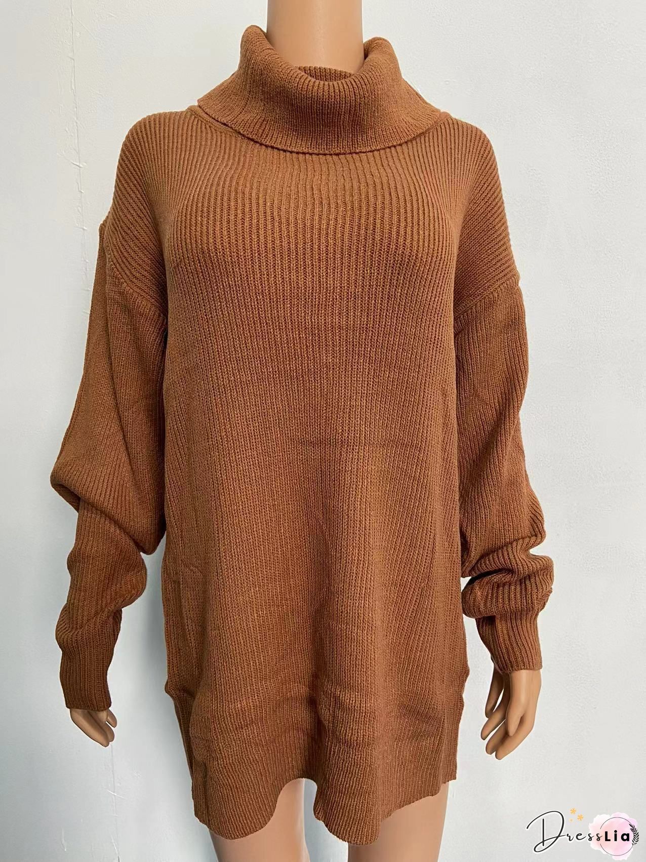 Casual Turtleneck Plain Loose Sweater
