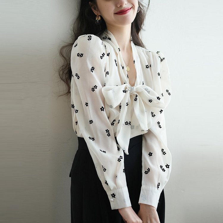 Off White Long Sleeve Floral Shirts & Tops