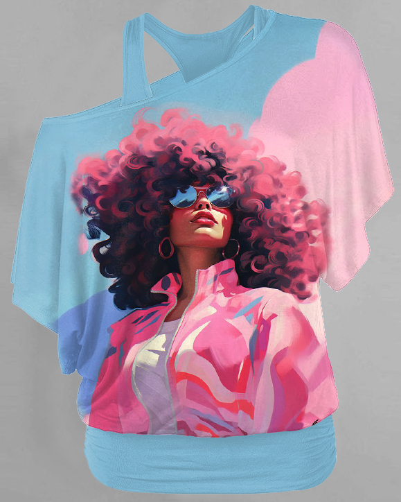Pink Curly Women Double Layer 2 Pieces Loose Top T-shirt