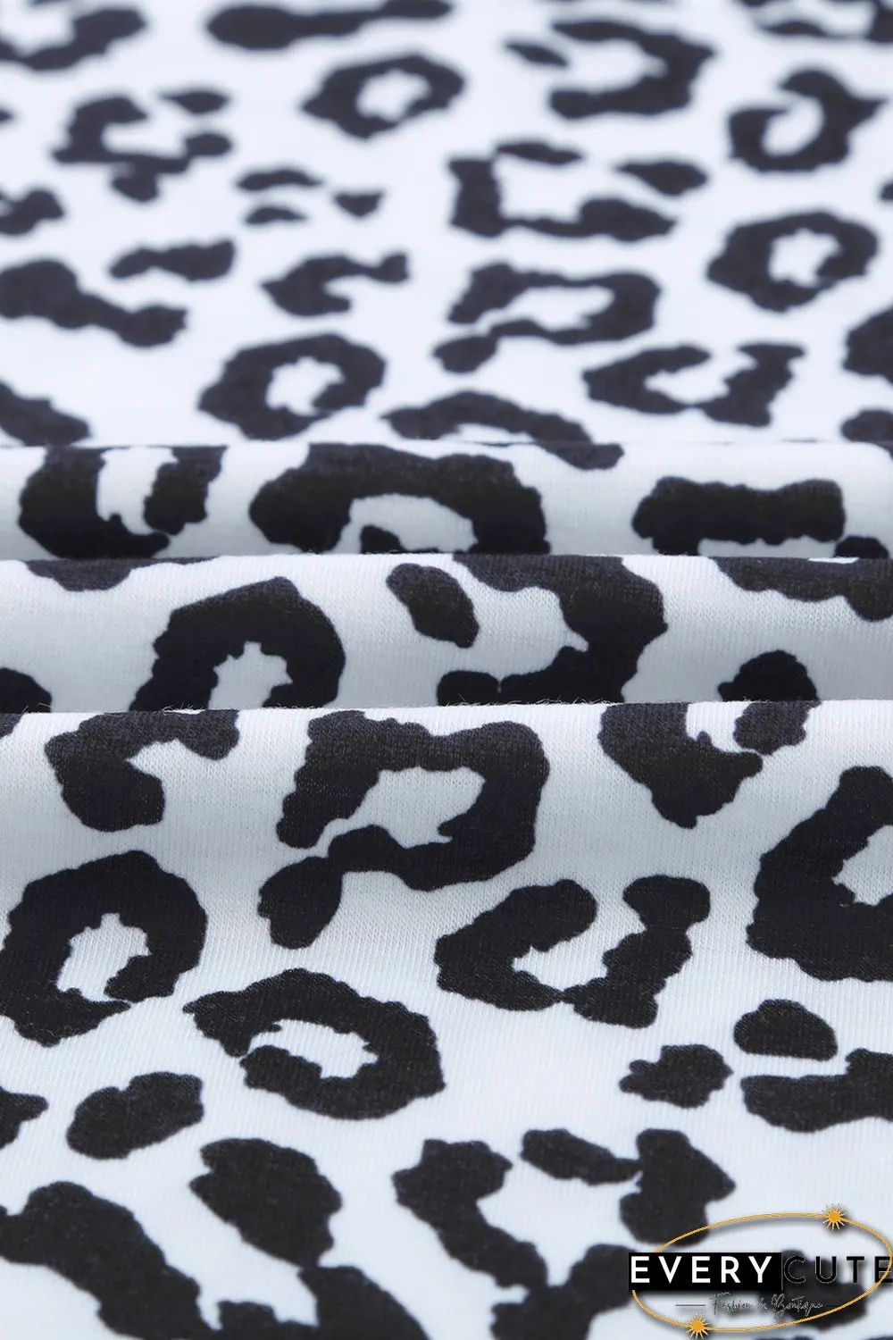 White Crew Neck Leopard Side Split T-shirt
