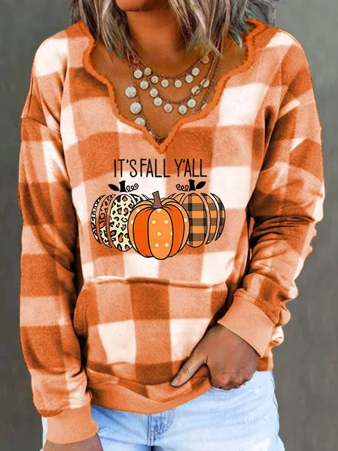 Plaid Casual Pentagram Neck Sweatshirt
