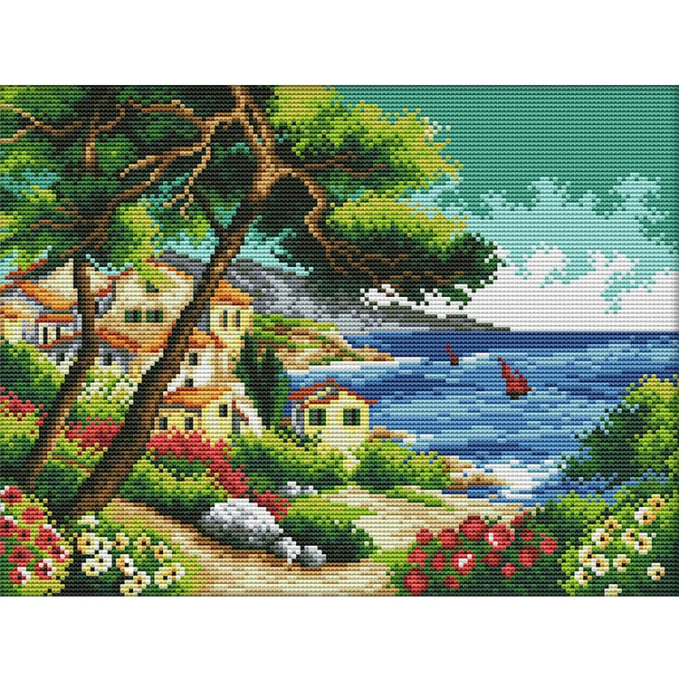 Seaside - 14CT Joy Sunday Stamped Cross Stitch(36*29cm)