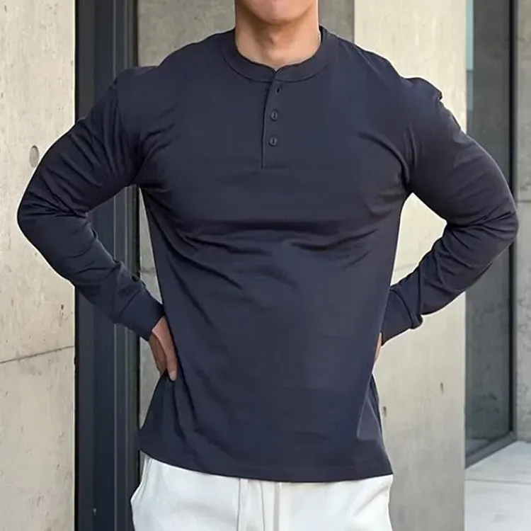 Men's Vintage Casual Solid Color Henley Long Sleeve T-Shirt 56104047TO