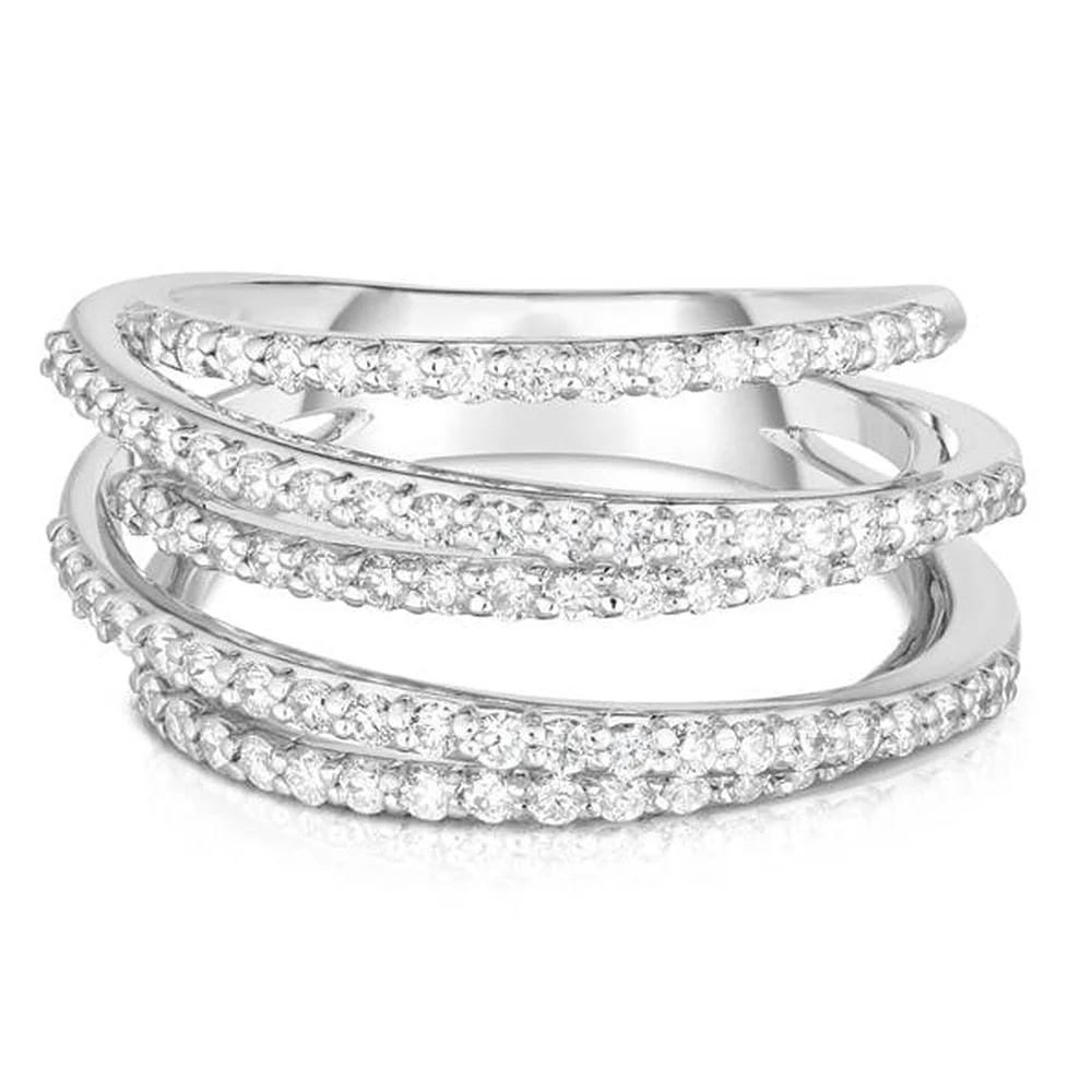 Huitan New Trendy Multi-layer Women Rings Paved White CZ Fashion Luxury Bridal Engagement Wedding Accessories Wholesale Bulk