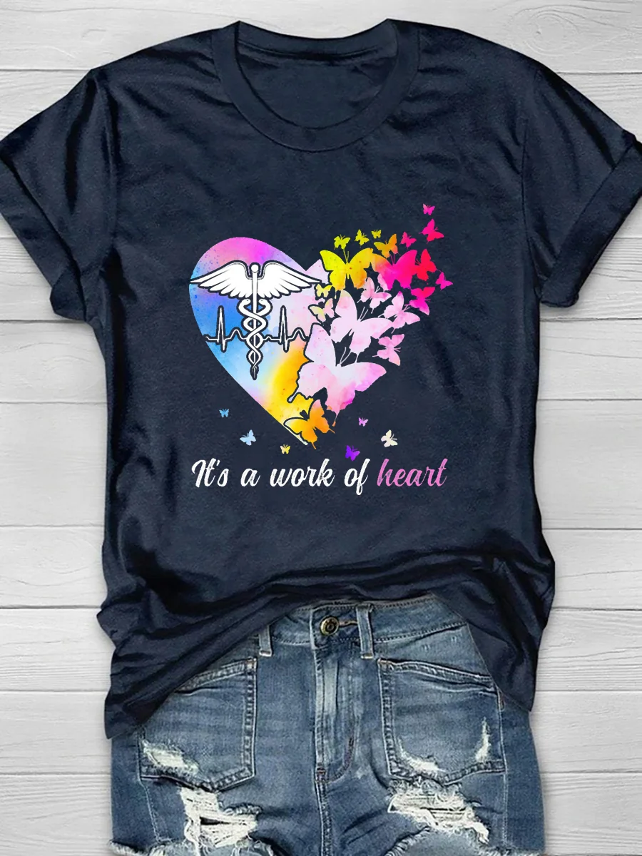 It's A Work Of Heart Print Short Sleeve T-Shirt