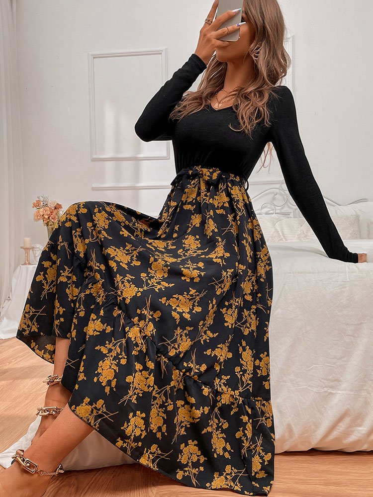 Floral Long Sleeve Elegant Party Maxi Dress