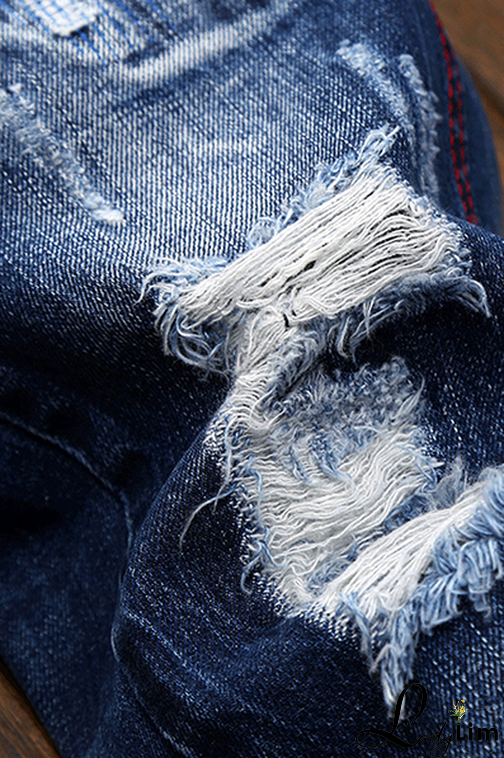 Blue Street Patchwork Tassel Ripped Make Old Bottoms