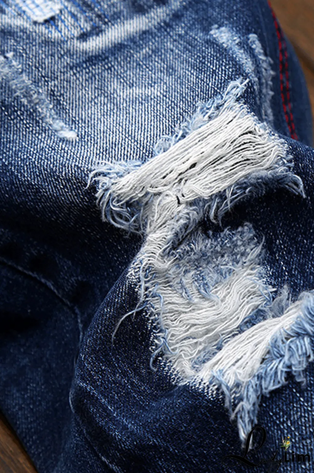 Blue Street Patchwork Tassel Ripped Make Old Bottoms
