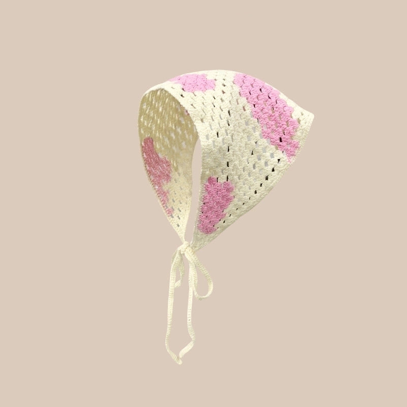Sweet Handmade Mushroom Strawberry Crocheted Scarf French Triangle Scarf Closed Toe Women’s Net Red Knitted Hair Band Headband