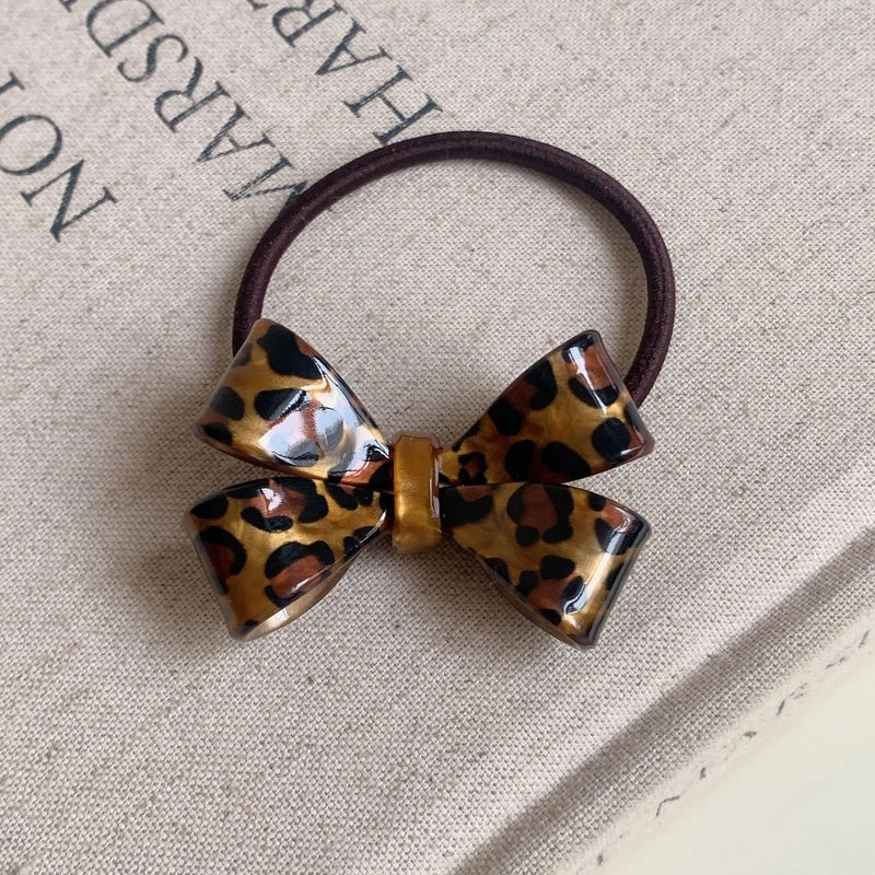 Retro Women’s Flower Bow Knot Leopard Acetic Acid Sheets Inlay Rhinestones Hair Tie