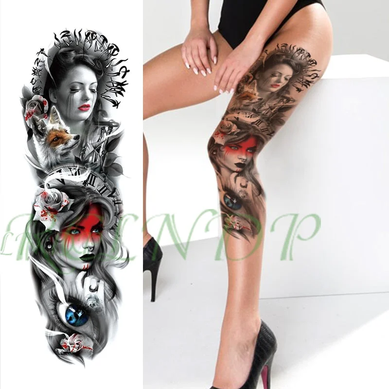 Waterproof Temporary Tattoo Sticker Anubis Ancient Egypt Dog Roma Clock Eye Full Arm Fake Tatto Flash Tatoo Sleeve for Men Women