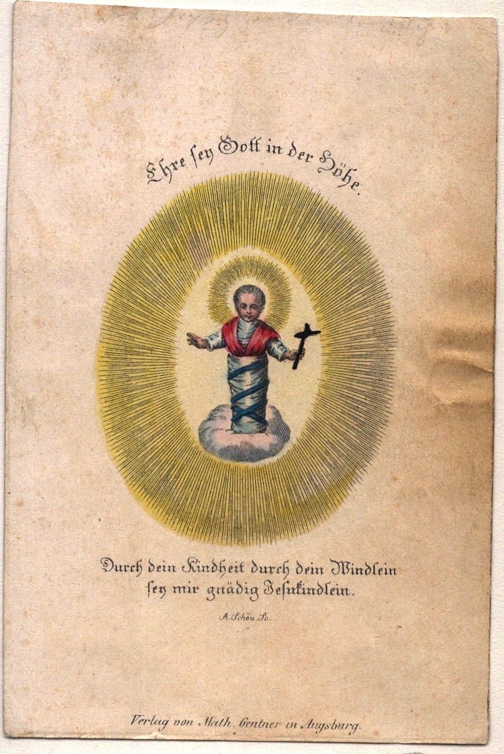 Jesus Child Devotional Picture Holy Icon Gentner Augsburg Coloured (O-7281