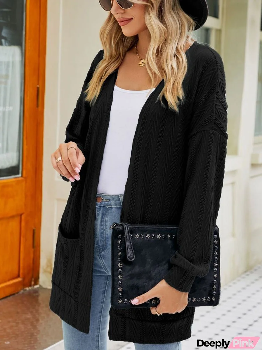 Solid Color Pocket Cardigan Long Sleeve Coat