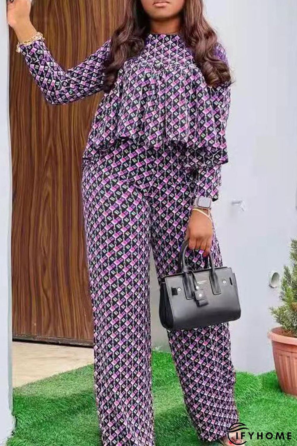 Flounced Digital Print Wide Leg Two Piece Sets | IFYHOME