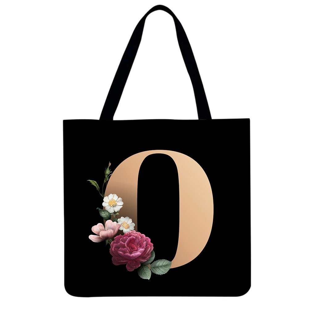 Linen Eco-friendly Tote Bag - 26 Initials Flower letclo Letclo