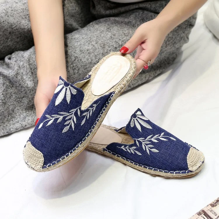 Yyvonne Embroidery Baotou Slippers Women's Grass Porpoise Vine Bottom Fisherman's Shoes Large Size 44 Yards Flat-Soled Muller Shoes