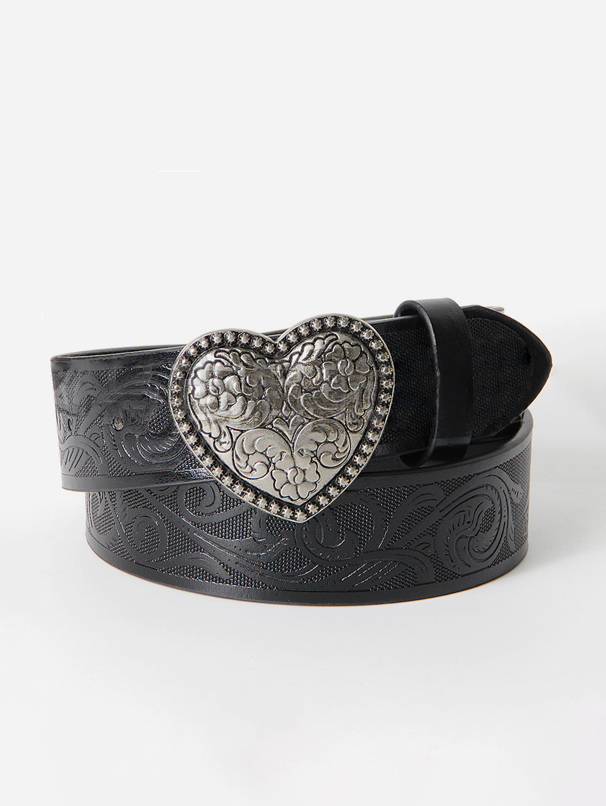 Retro Heart-Shaped Buckle Embossed PU Leather Belt