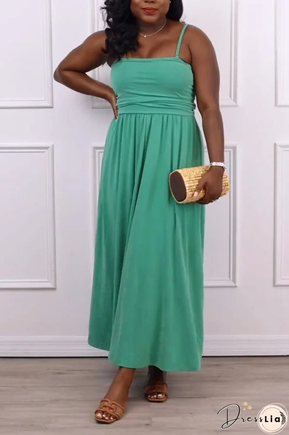 Casual Solid Sling Ruched A-line Dress