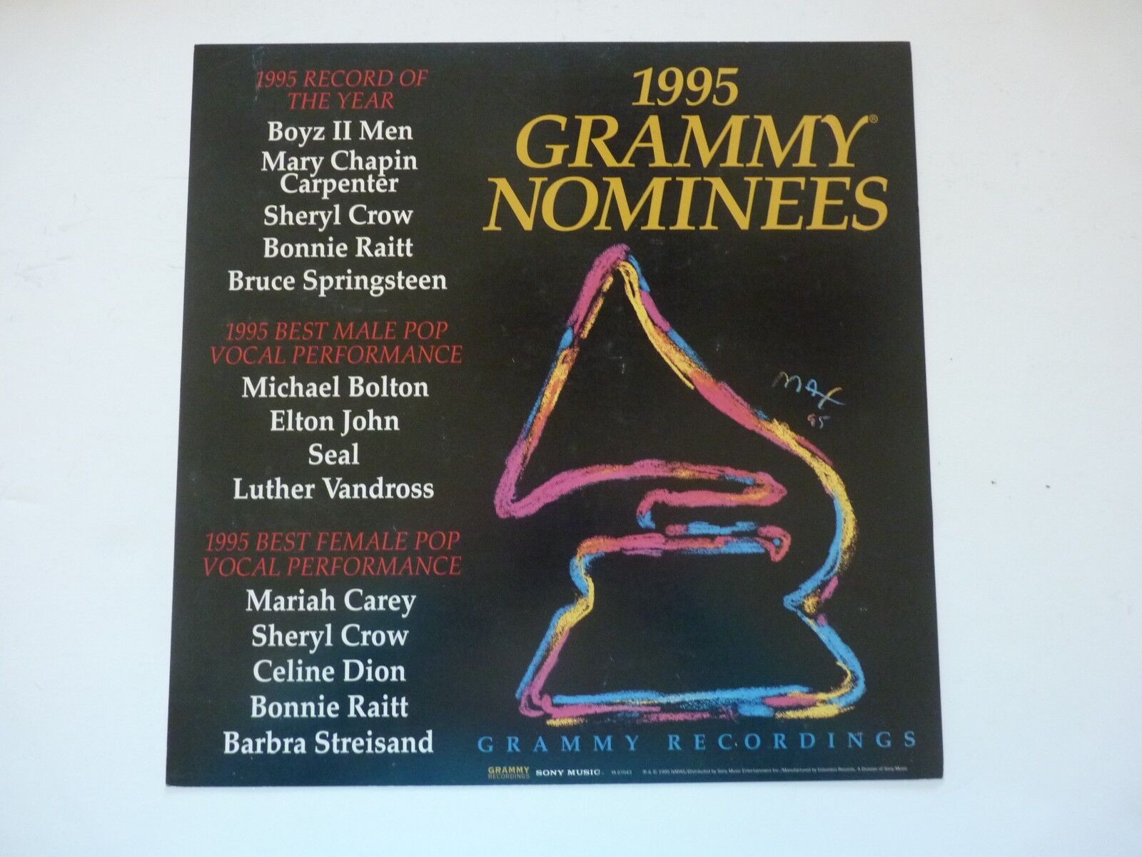 1995 Grammy Nominees Crow Springsteen John LP Record Photo Poster painting Flat 12x12 Poster