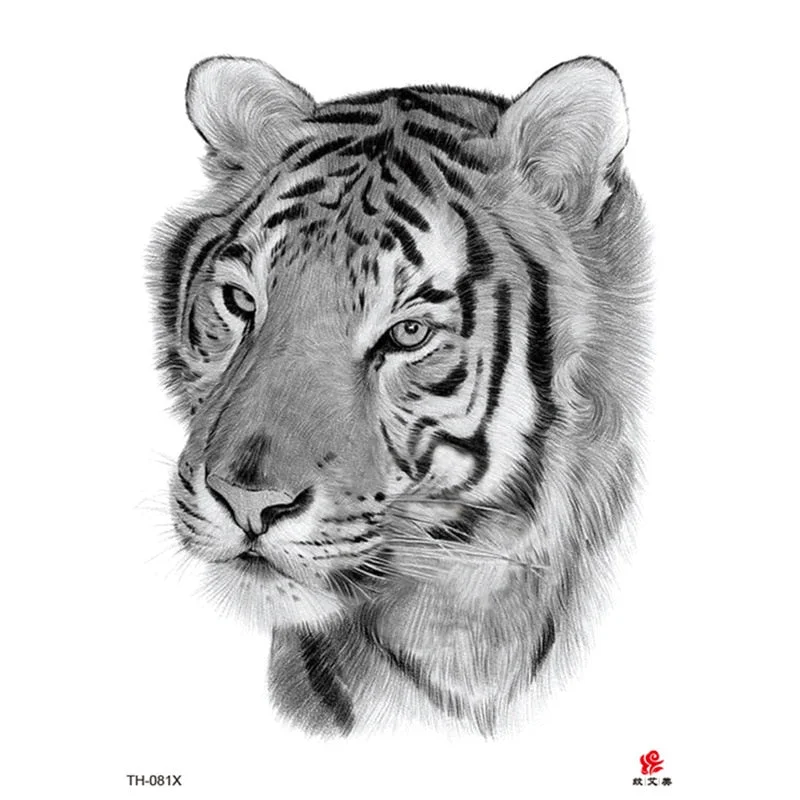 Waterproof Temporary Tattoo Sticker Lion King Clock Tiger Pattern Fake Tatto Black Body Art for Women Men Tattoo Sticker