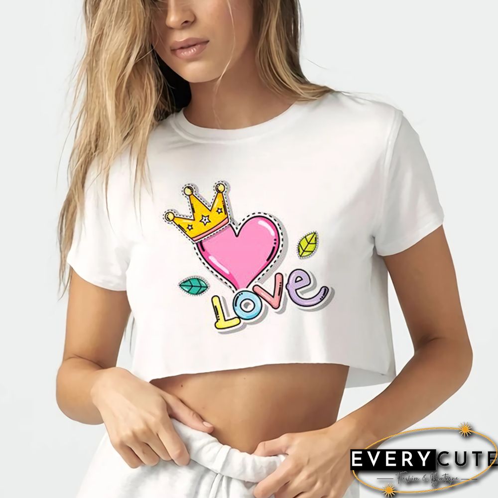 Love You Kiss Me Print Women T-shirt Kawail Crop Tops Sexy Short T Shirt For Women Graphic Tees Female Aesthetic Harajuku