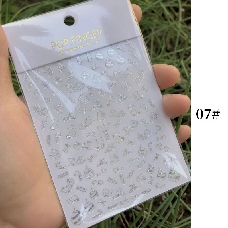 1 Sheet New Roman English Alphabet Number 3D Nail Stickers Christmas Animals iridescent Gold Silver Word Small Letters Nail