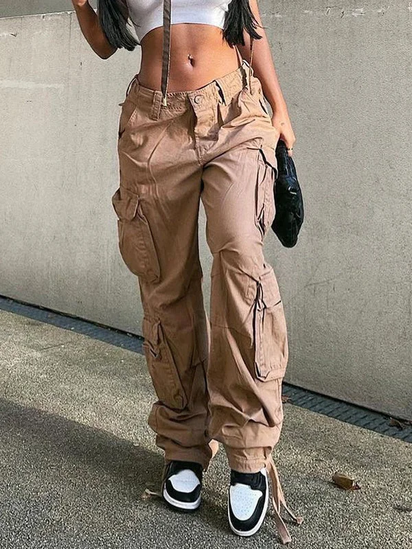 Vintage 90S Cargo Pants Women's Fashion Low Waist Trousers 2022 Autumn Overalls Baggy Straight Jeans Fairycore Oversized