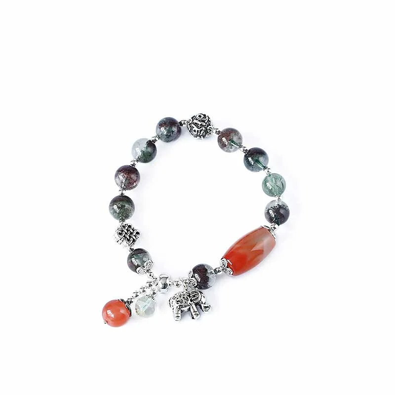 Green Phantom Red Agate Elephant Strength Healing Charm Bracelet