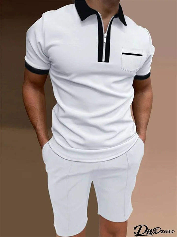 Men's Sports Lapel Polo Shirt + Summer Shorts