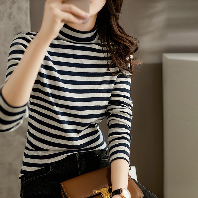 Stripe Long Sleeve Cotton-Blend Shift Shirts & Tops