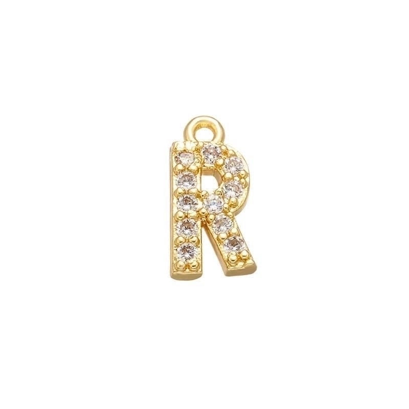 1 Piece 925 Sterling Silver Zircon 22K Gold Plated Rhodium Plated Letter Pendant Charms