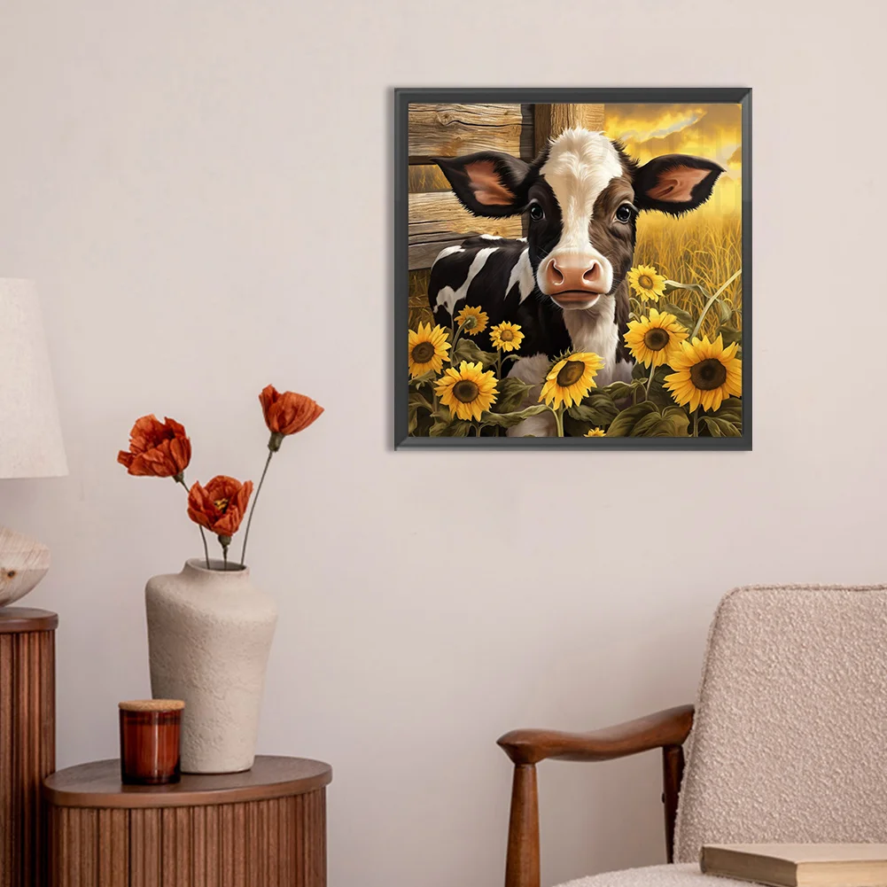 Diamond Painting - Full Round Drill - Sunflower Cow(Canvas|30*30cm)