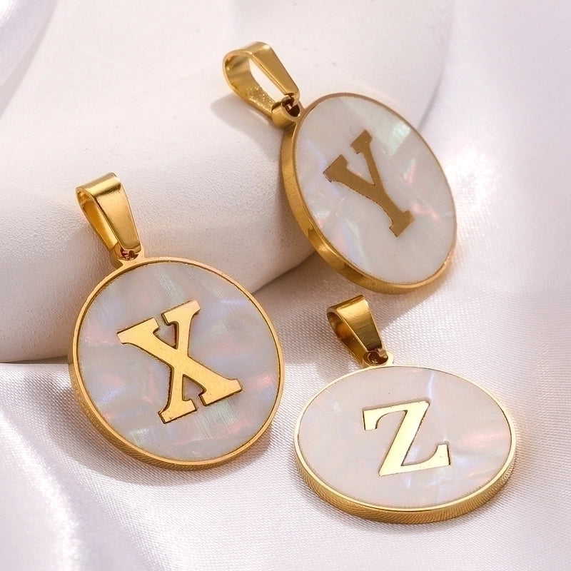 5 Pcs/package Minimalist Round Letter Stainless Steel Plating Inlay Pendant Jewelry Accessories