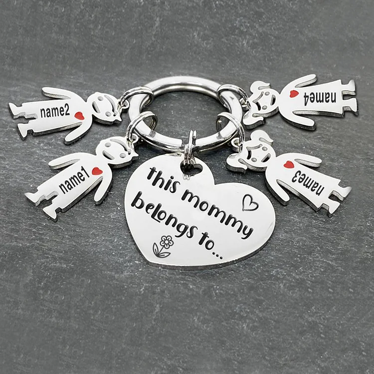 Personalized  Kids Charms Engraving 4 Names Keychain Gift