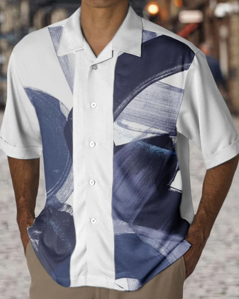 Men's Shirt Casual Print Hit Color Short Sleeve