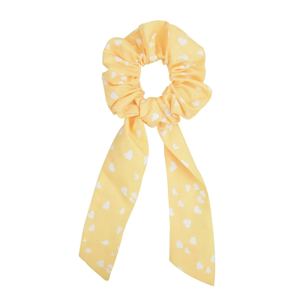 Women Streamers Scrunchies Polka Dot Floral Print Elastic Bow Hair Rope Girls Hair Ties Korean Sweet Hair Accessories Headwear
